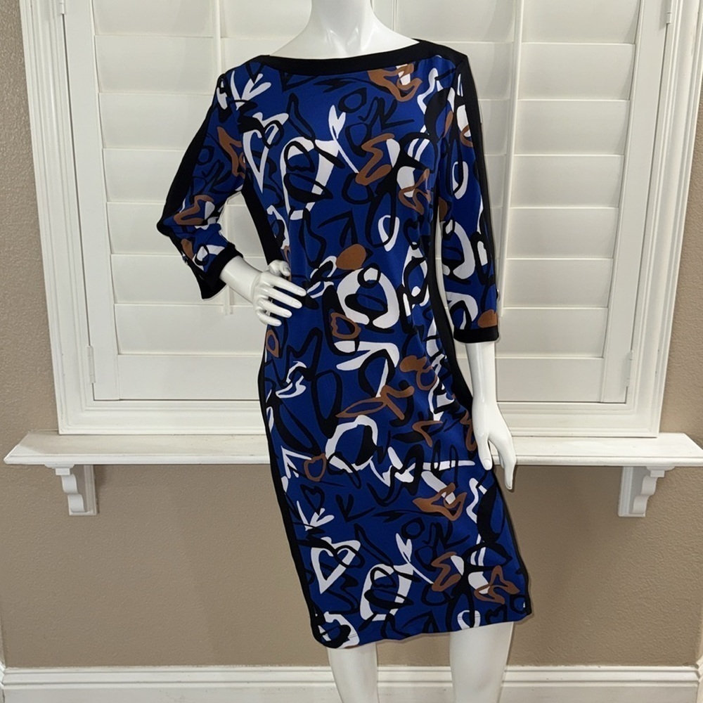 Joseph Ribkoff Contrast Inset Dress Royal Sapphire Multi